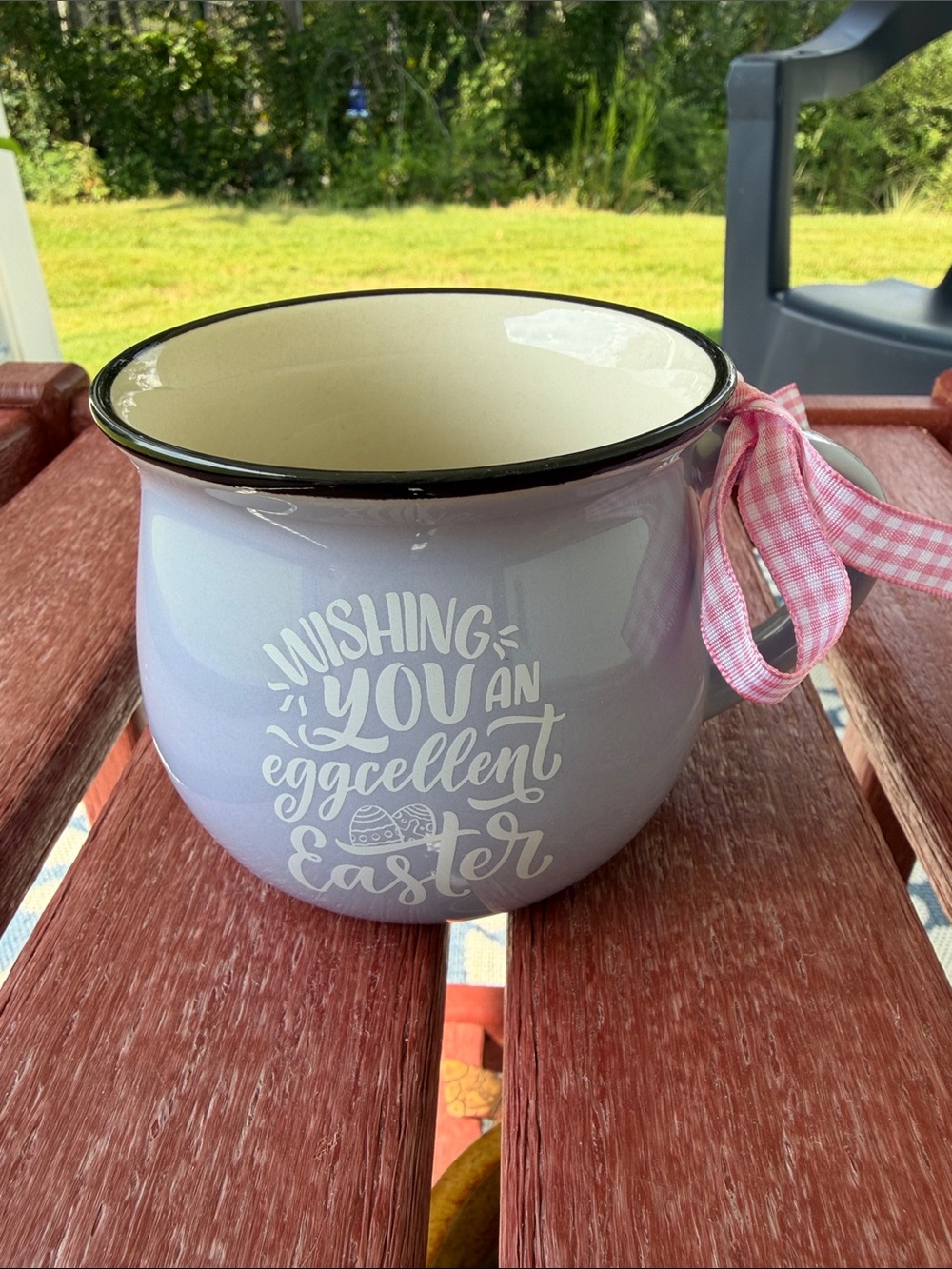 Lavender Easter Mug with Pink Ribbon Accent